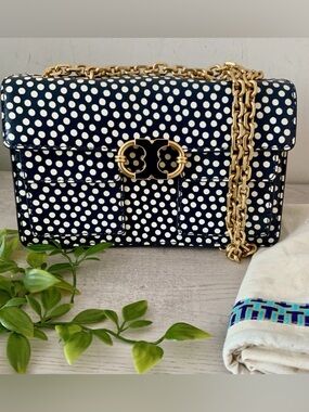 TORY BURCH GEMINI LINK SMALL CONVERTIBLE CROSSBODY POLKA DOT EXC CONDITION